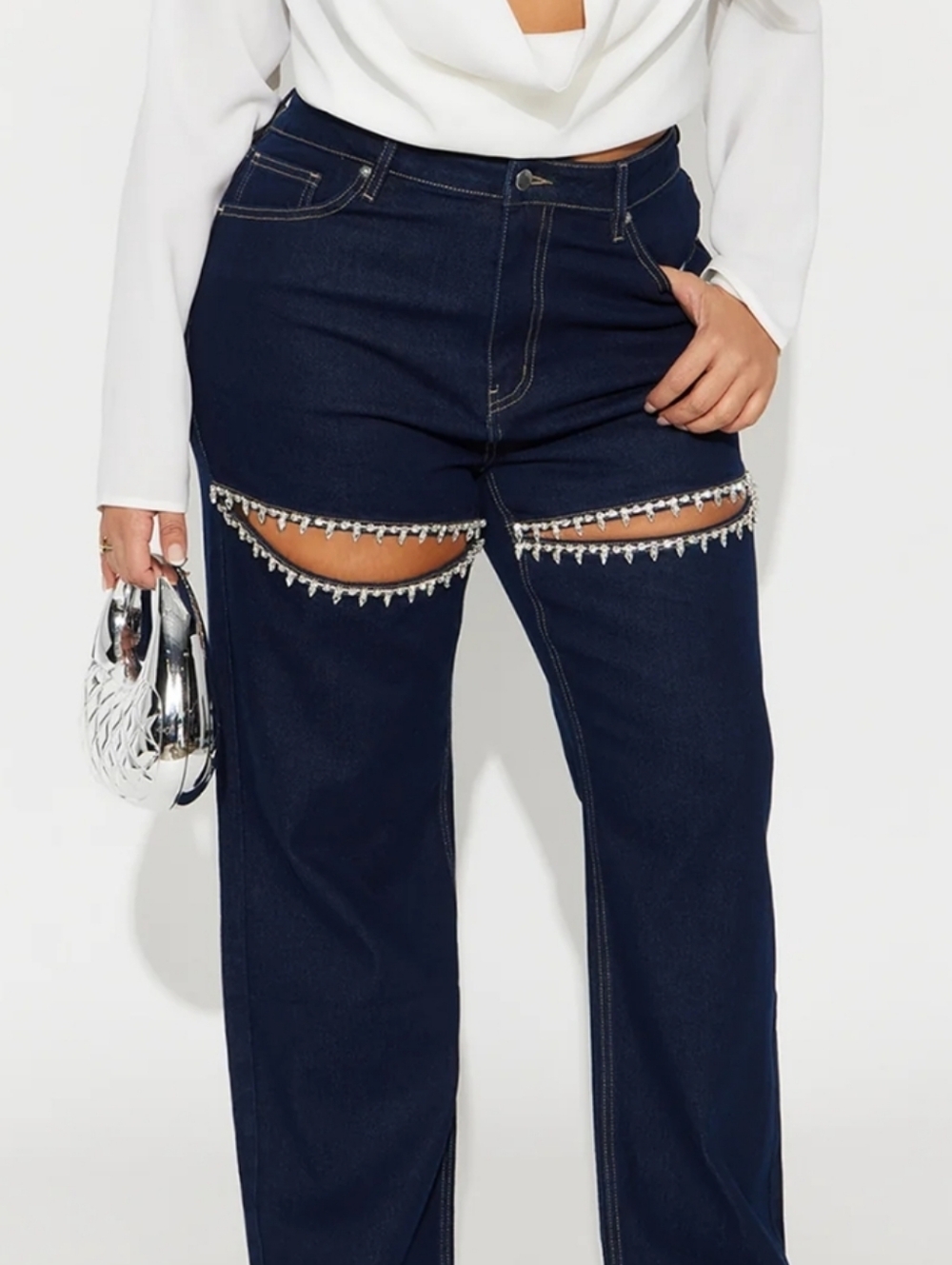 Rhinestone Denim Jeans - Picture 7 of 8